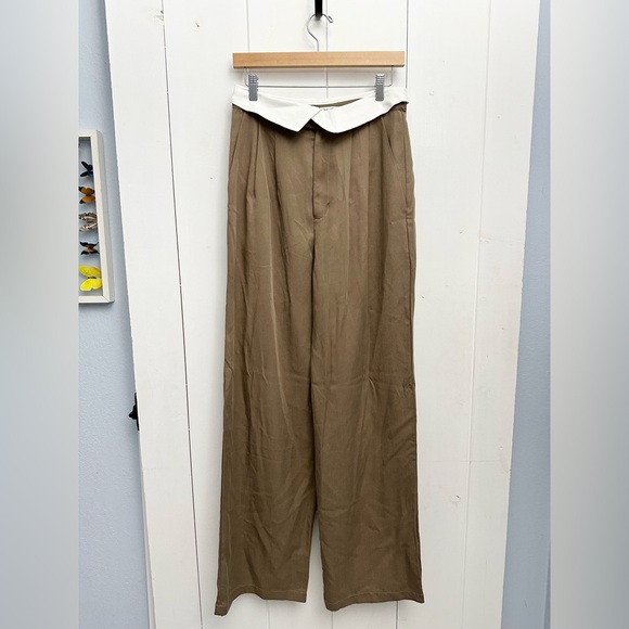 Reformation Stevie Pleated Wide Leg Pant In Mushroom Size 6 - Picture 7 of 11